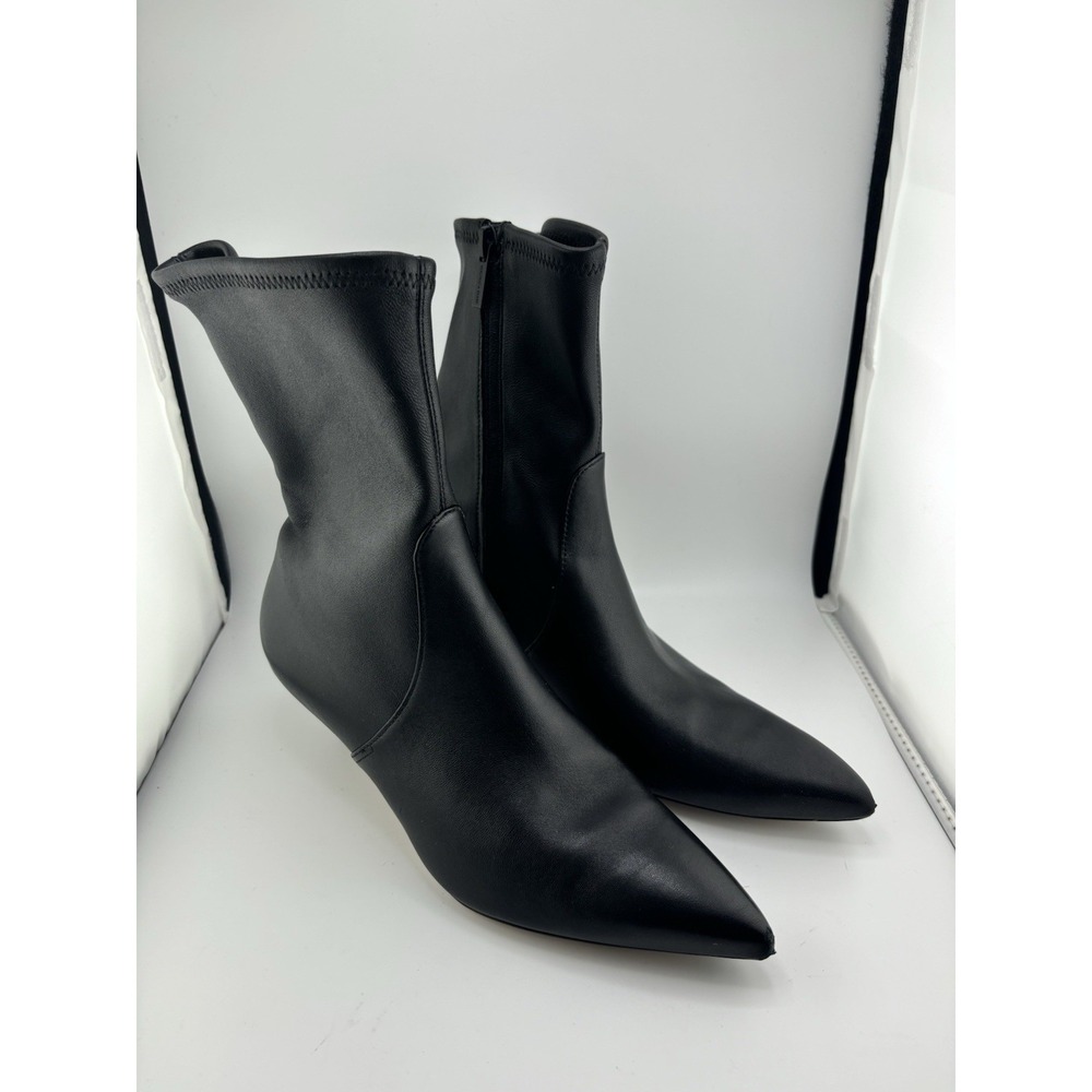 Veronica Beard Lisa Stretch Bootie Womens Size 7.5 Us Black Leather Zip Up